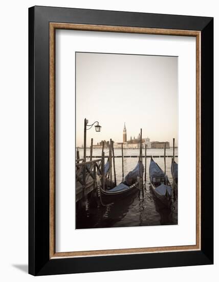 Gondolas Moored on the Lagoon, San Giorgio Maggiore Beyond, Riva Degli Schiavoni-Amanda Hall-Framed Photographic Print