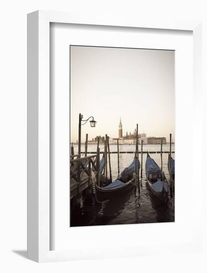 Gondolas Moored on the Lagoon, San Giorgio Maggiore Beyond, Riva Degli Schiavoni-Amanda Hall-Framed Photographic Print