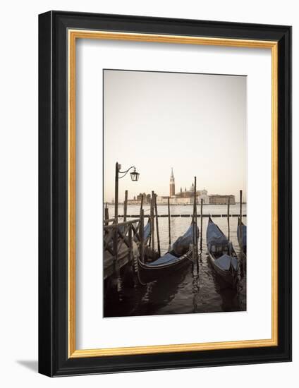 Gondolas Moored on the Lagoon, San Giorgio Maggiore Beyond, Riva Degli Schiavoni-Amanda Hall-Framed Photographic Print