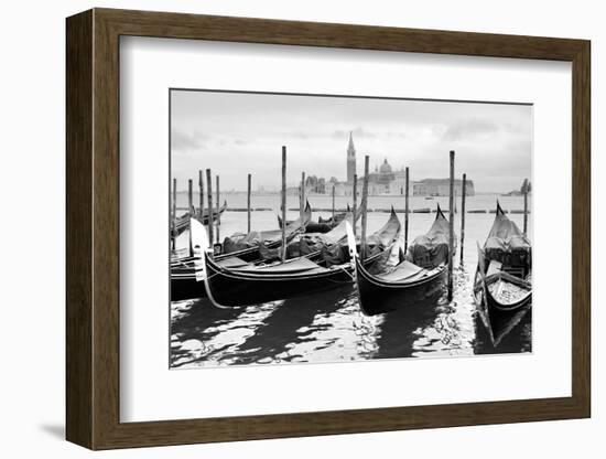 Gondolas near Saint Mark Square in Venice, Italy. Black and White Image.-Zoom-zoom-Framed Photographic Print