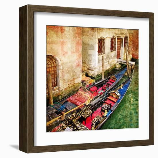 Gondolas Of Amazing Venice - Artistic Picture-Maugli-l-Framed Art Print