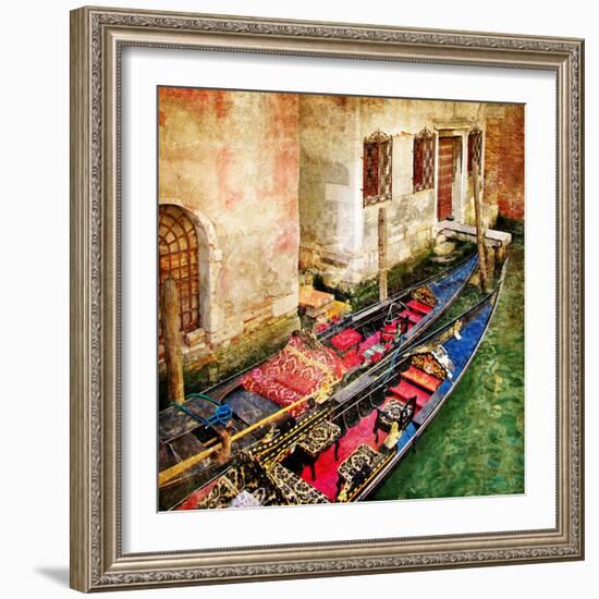 Gondolas Of Amazing Venice - Artistic Picture-Maugli-l-Framed Art Print