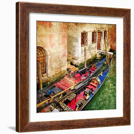 Gondolas Of Amazing Venice - Artistic Picture-Maugli-l-Framed Art Print