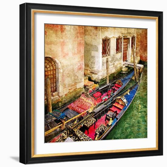 Gondolas Of Amazing Venice - Artistic Picture-Maugli-l-Framed Art Print