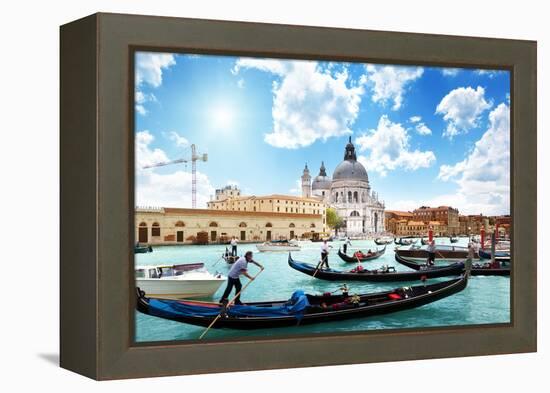 Gondolas on Canal and Basilica Santa Maria Della Salute, Venice, Italy-Iakov Kalinin-Framed Premier Image Canvas