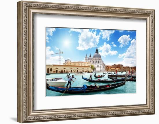 Gondolas on Canal and Basilica Santa Maria Della Salute, Venice, Italy-Iakov Kalinin-Framed Photographic Print