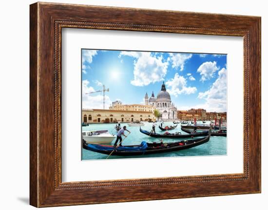 Gondolas on Canal and Basilica Santa Maria Della Salute, Venice, Italy-Iakov Kalinin-Framed Photographic Print