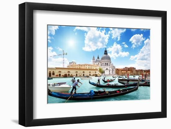 Gondolas on Canal and Basilica Santa Maria Della Salute, Venice, Italy-Iakov Kalinin-Framed Photographic Print