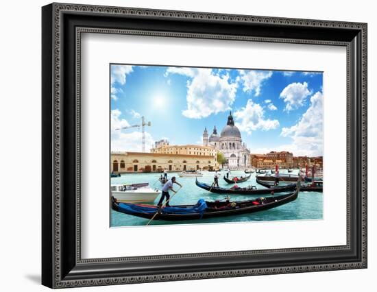 Gondolas on Canal and Basilica Santa Maria Della Salute, Venice, Italy-Iakov Kalinin-Framed Photographic Print