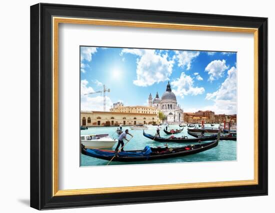 Gondolas on Canal and Basilica Santa Maria Della Salute, Venice, Italy-Iakov Kalinin-Framed Photographic Print