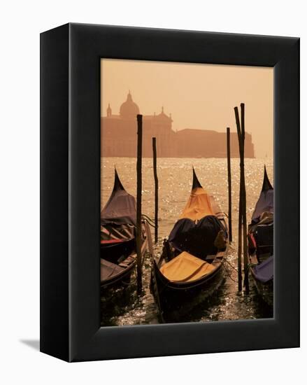 Gondolas on San Marco Canal and Church of San Giorgio Maggiore at Sunset, Venice, Veneto, Italy-Roy Rainford-Framed Premier Image Canvas