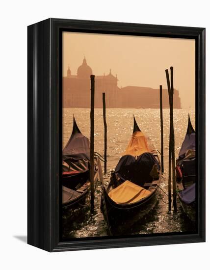 Gondolas on San Marco Canal and Church of San Giorgio Maggiore at Sunset, Venice, Veneto, Italy-Roy Rainford-Framed Premier Image Canvas