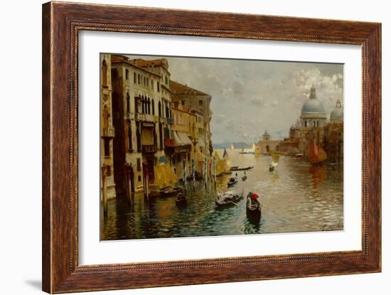 Gondolas on the Grand Canal, the Dogana and Santa Maria della Salute beyond, Venice-Rubens Santoro-Framed Giclee Print