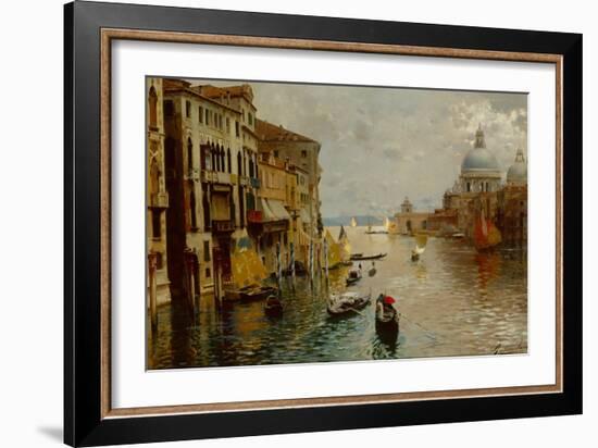 Gondolas on the Grand Canal, the Dogana and Santa Maria della Salute beyond, Venice-Rubens Santoro-Framed Giclee Print