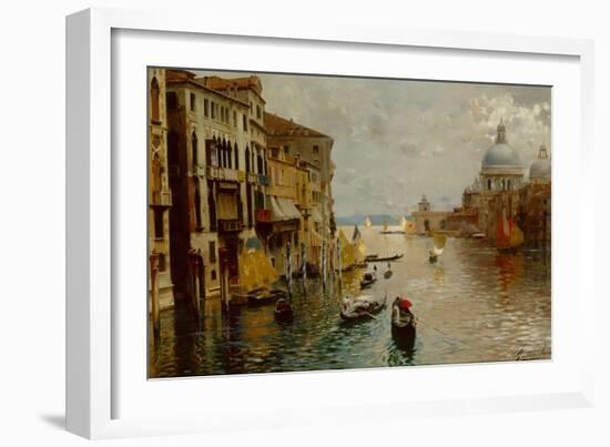 Gondolas on the Grand Canal, the Dogana and Santa Maria della Salute beyond, Venice-Rubens Santoro-Framed Giclee Print