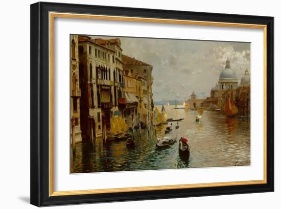 Gondolas on the Grand Canal, the Dogana and Santa Maria della Salute beyond, Venice-Rubens Santoro-Framed Giclee Print