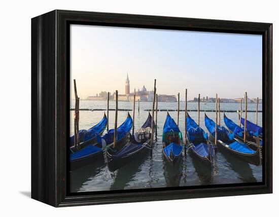 Gondolas on the Lagoon, San Giorgio Maggiore in the Distance, Venice, Veneto, Italy-Amanda Hall-Framed Premier Image Canvas