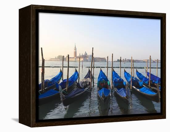 Gondolas on the Lagoon, San Giorgio Maggiore in the Distance, Venice, Veneto, Italy-Amanda Hall-Framed Premier Image Canvas