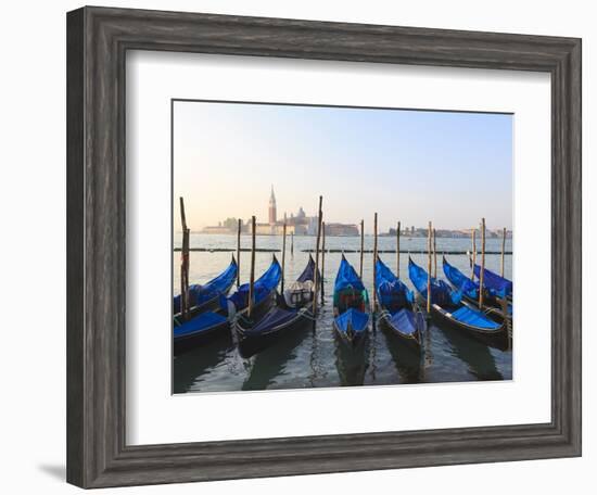 Gondolas on the Lagoon, San Giorgio Maggiore in the Distance, Venice, Veneto, Italy-Amanda Hall-Framed Photographic Print