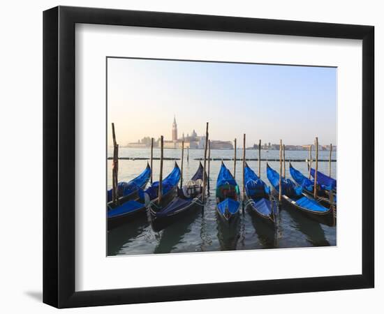 Gondolas on the Lagoon, San Giorgio Maggiore in the Distance, Venice, Veneto, Italy-Amanda Hall-Framed Photographic Print