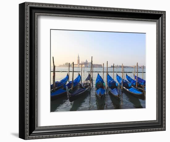 Gondolas on the Lagoon, San Giorgio Maggiore in the Distance, Venice, Veneto, Italy-Amanda Hall-Framed Photographic Print