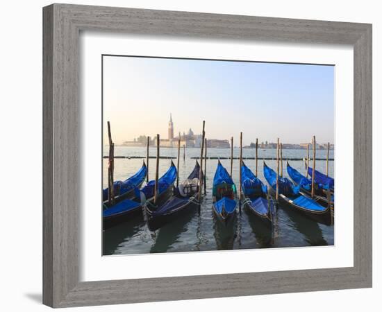 Gondolas on the Lagoon, San Giorgio Maggiore in the Distance, Venice, Veneto, Italy-Amanda Hall-Framed Photographic Print