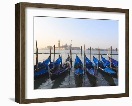 Gondolas on the Lagoon, San Giorgio Maggiore in the Distance, Venice, Veneto, Italy-Amanda Hall-Framed Photographic Print