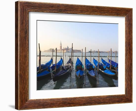 Gondolas on the Lagoon, San Giorgio Maggiore in the Distance, Venice, Veneto, Italy-Amanda Hall-Framed Photographic Print