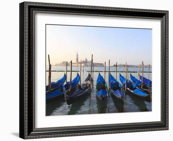 Gondolas on the Lagoon, San Giorgio Maggiore in the Distance, Venice, Veneto, Italy-Amanda Hall-Framed Photographic Print