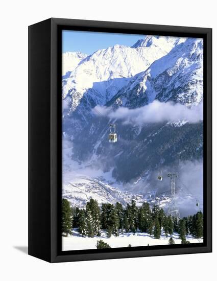 Gondolas Rising Above Village of Solden in Tirol Alps, Tirol, Austria-Richard Nebesky-Framed Premier Image Canvas