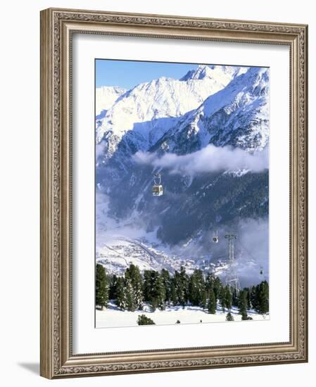 Gondolas Rising Above Village of Solden in Tirol Alps, Tirol, Austria-Richard Nebesky-Framed Photographic Print