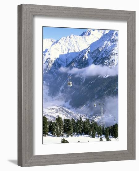 Gondolas Rising Above Village of Solden in Tirol Alps, Tirol, Austria-Richard Nebesky-Framed Photographic Print