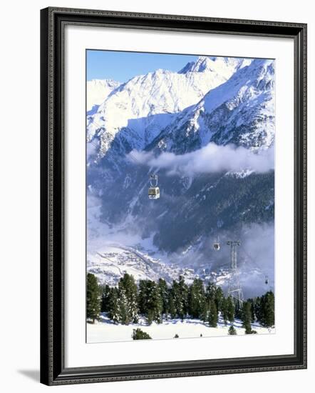 Gondolas Rising Above Village of Solden in Tirol Alps, Tirol, Austria-Richard Nebesky-Framed Photographic Print