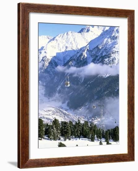 Gondolas Rising Above Village of Solden in Tirol Alps, Tirol, Austria-Richard Nebesky-Framed Photographic Print