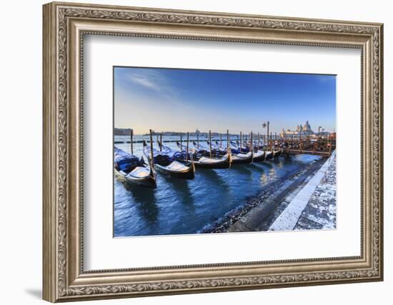 Gondolas with view to Basilica di Santa Maria della Salute after snow, Venice, UNESCO World Heritag-Eleanor Scriven-Framed Photographic Print