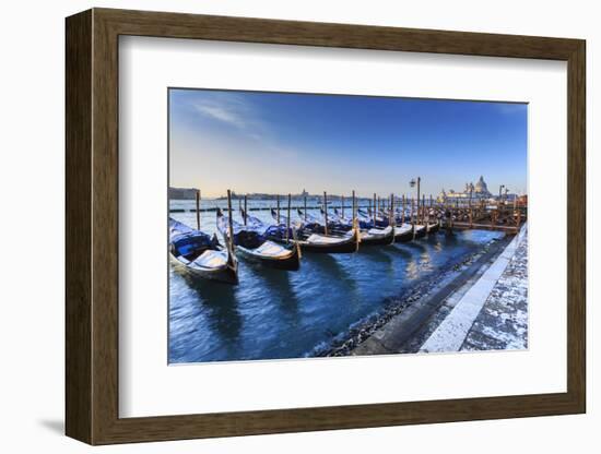 Gondolas with view to Basilica di Santa Maria della Salute after snow, Venice, UNESCO World Heritag-Eleanor Scriven-Framed Photographic Print