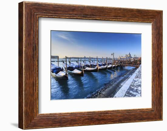 Gondolas with view to Basilica di Santa Maria della Salute after snow, Venice, UNESCO World Heritag-Eleanor Scriven-Framed Photographic Print