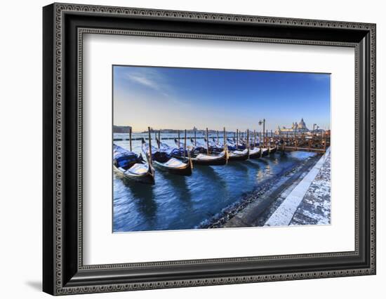 Gondolas with view to Basilica di Santa Maria della Salute after snow, Venice, UNESCO World Heritag-Eleanor Scriven-Framed Photographic Print