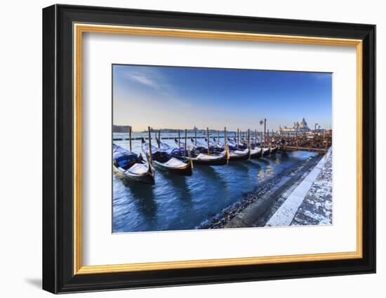 Gondolas with view to Basilica di Santa Maria della Salute after snow, Venice, UNESCO World Heritag-Eleanor Scriven-Framed Photographic Print