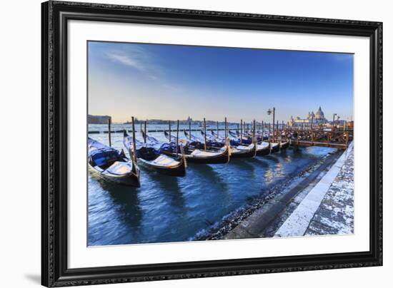 Gondolas with view to Basilica di Santa Maria della Salute after snow, Venice, UNESCO World Heritag-Eleanor Scriven-Framed Photographic Print