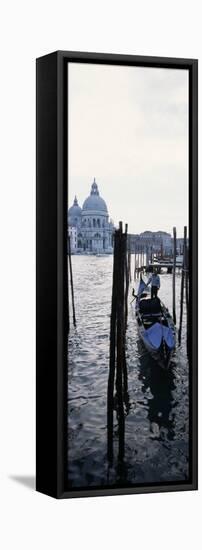 Gondolier in Gondola with Cathedral in Background, Santa Maria Della Salute, Venice, Veneto, Italy-null-Framed Premier Image Canvas