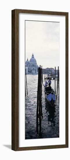 Gondolier in Gondola with Cathedral in Background, Santa Maria Della Salute, Venice, Veneto, Italy-null-Framed Photographic Print