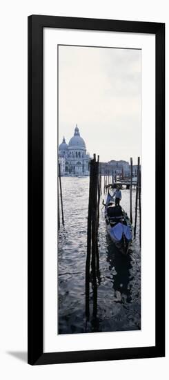 Gondolier in Gondola with Cathedral in Background, Santa Maria Della Salute, Venice, Veneto, Italy-null-Framed Photographic Print