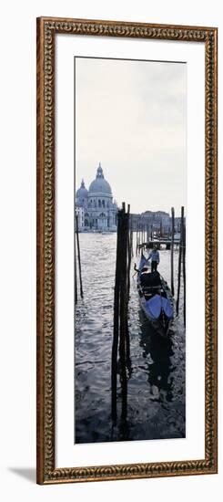 Gondolier in Gondola with Cathedral in Background, Santa Maria Della Salute, Venice, Veneto, Italy-null-Framed Photographic Print