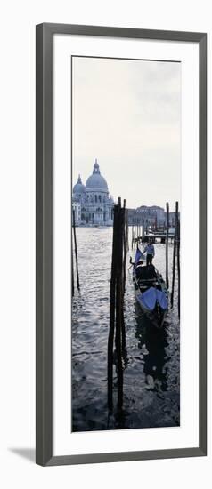 Gondolier in Gondola with Cathedral in Background, Santa Maria Della Salute, Venice, Veneto, Italy-null-Framed Photographic Print