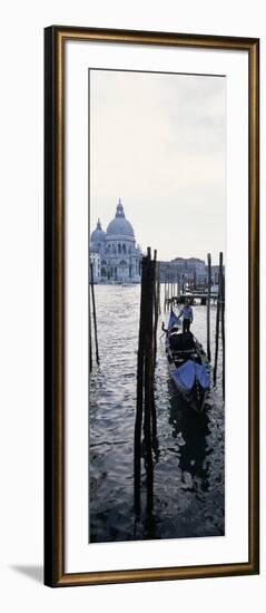 Gondolier in Gondola with Cathedral in Background, Santa Maria Della Salute, Venice, Veneto, Italy-null-Framed Photographic Print