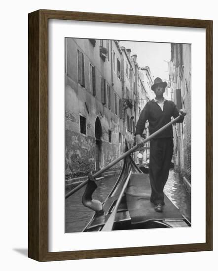 Gondolier Maneuvering Through Small Canal-Alfred Eisenstaedt-Framed Photographic Print