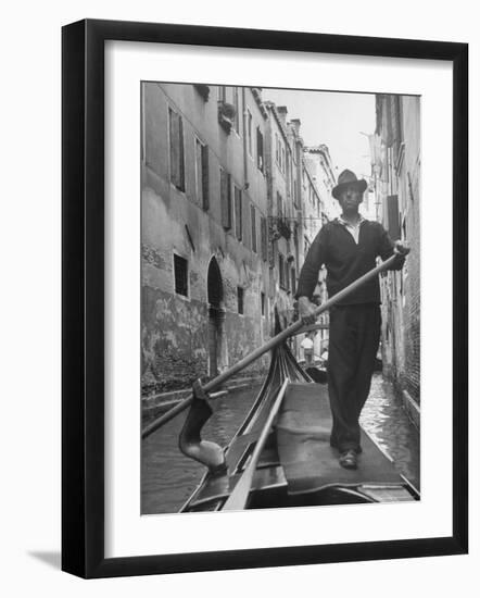 Gondolier Maneuvering Through Small Canal-Alfred Eisenstaedt-Framed Photographic Print