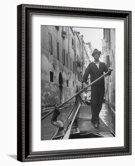 Gondolier Maneuvering Through Small Canal-Alfred Eisenstaedt-Framed Photographic Print