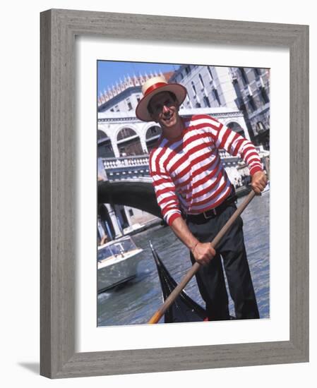 Gondolier Navigating a Gondola, Venice, Italy-Bill Bachmann-Framed Photographic Print